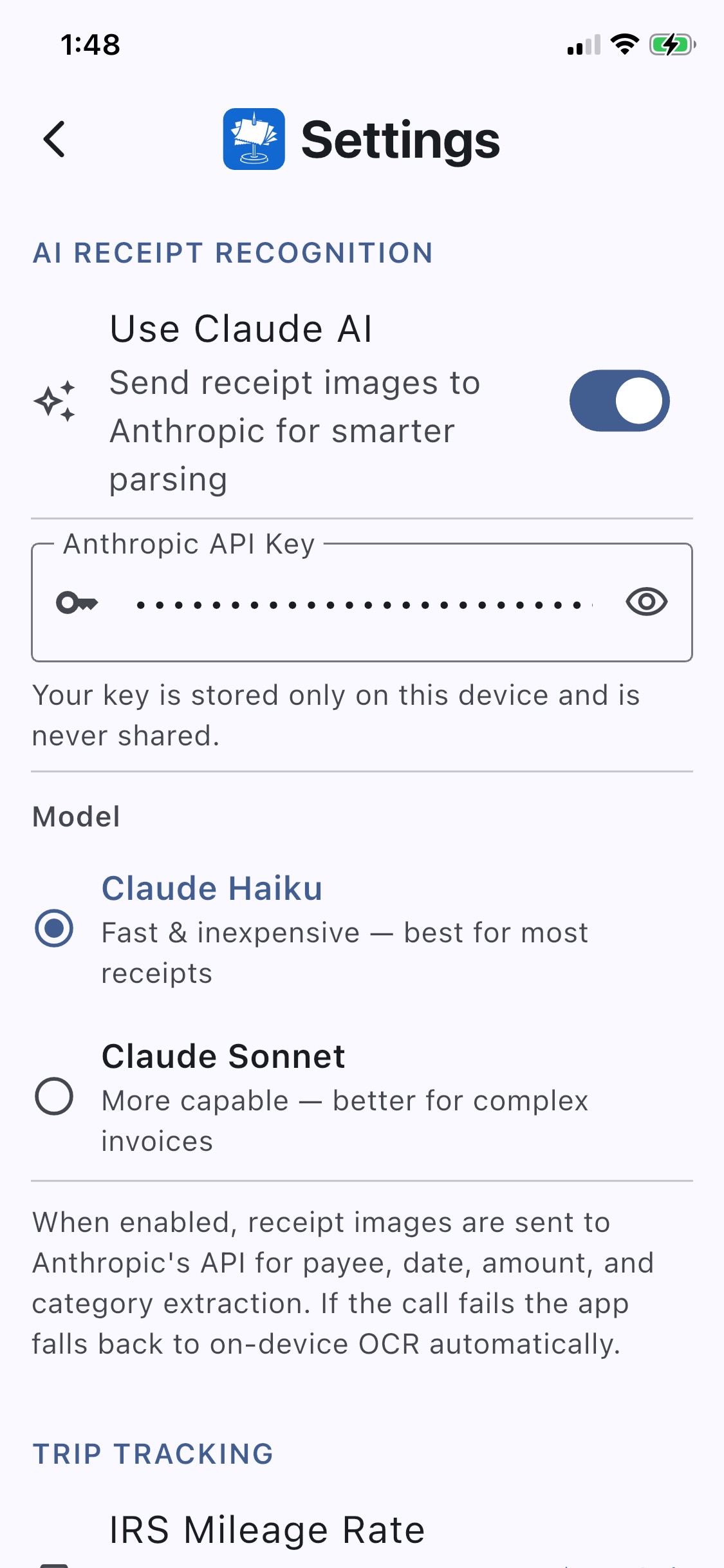 Settings — AI Receipt Recognition