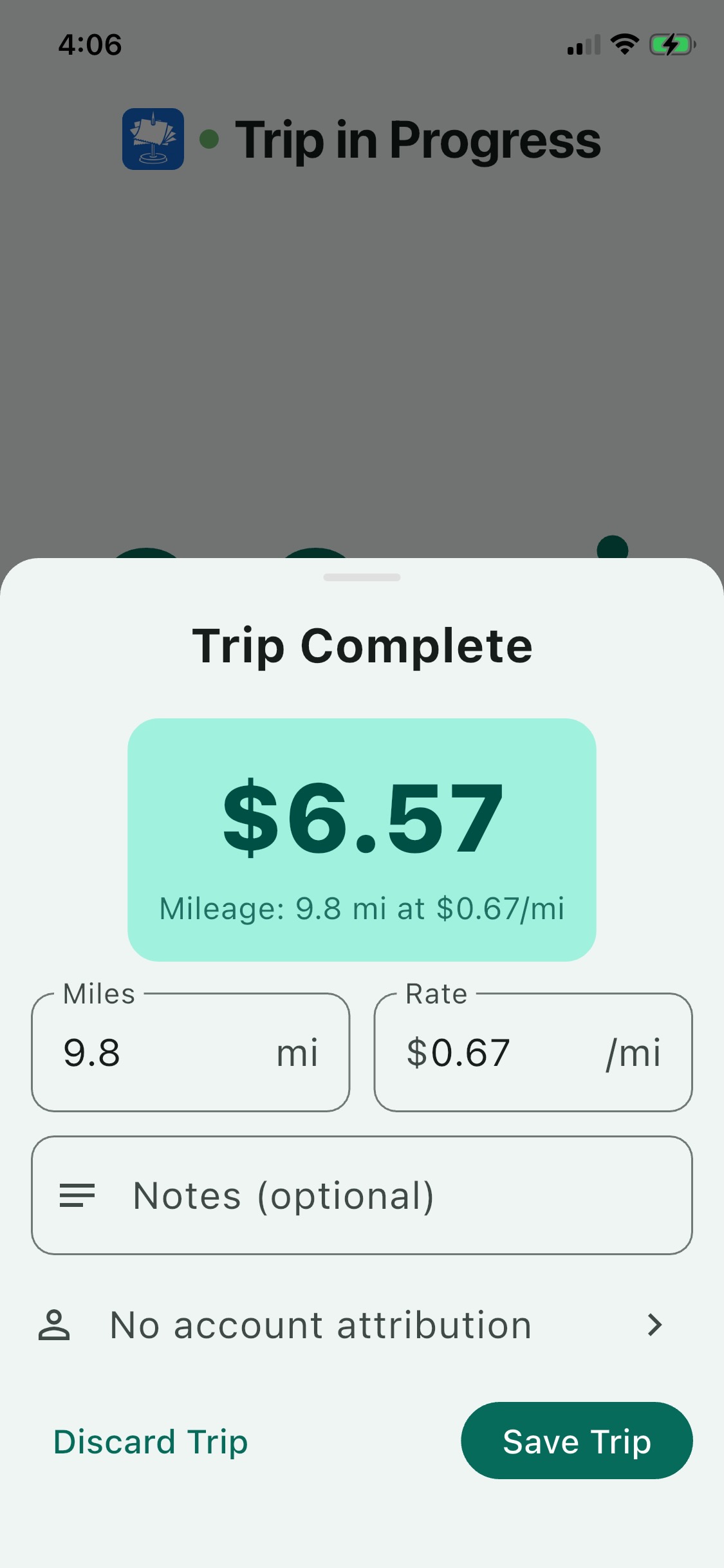 Mileage trip complete